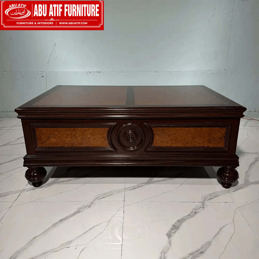 Classic Wooden Coffee Table with Decorative Carved Design (2)
