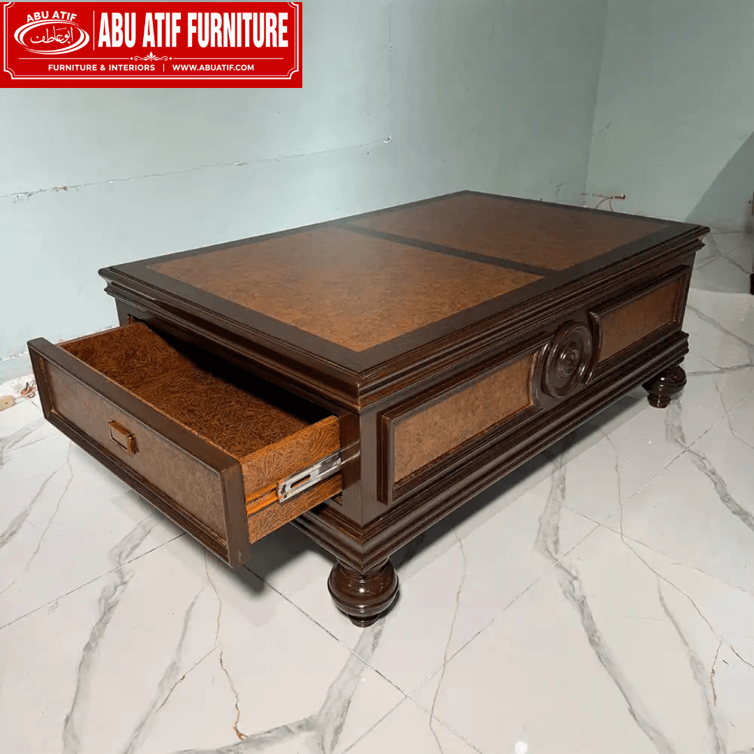 Classic Wooden Coffee Table with Decorative Carved Design (3)