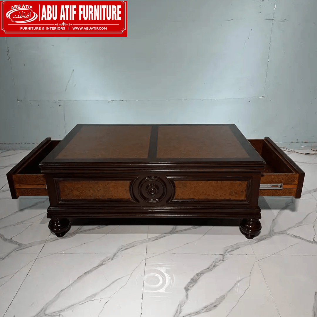 Classic Wooden Coffee Table with Decorative Carved Design (4)
