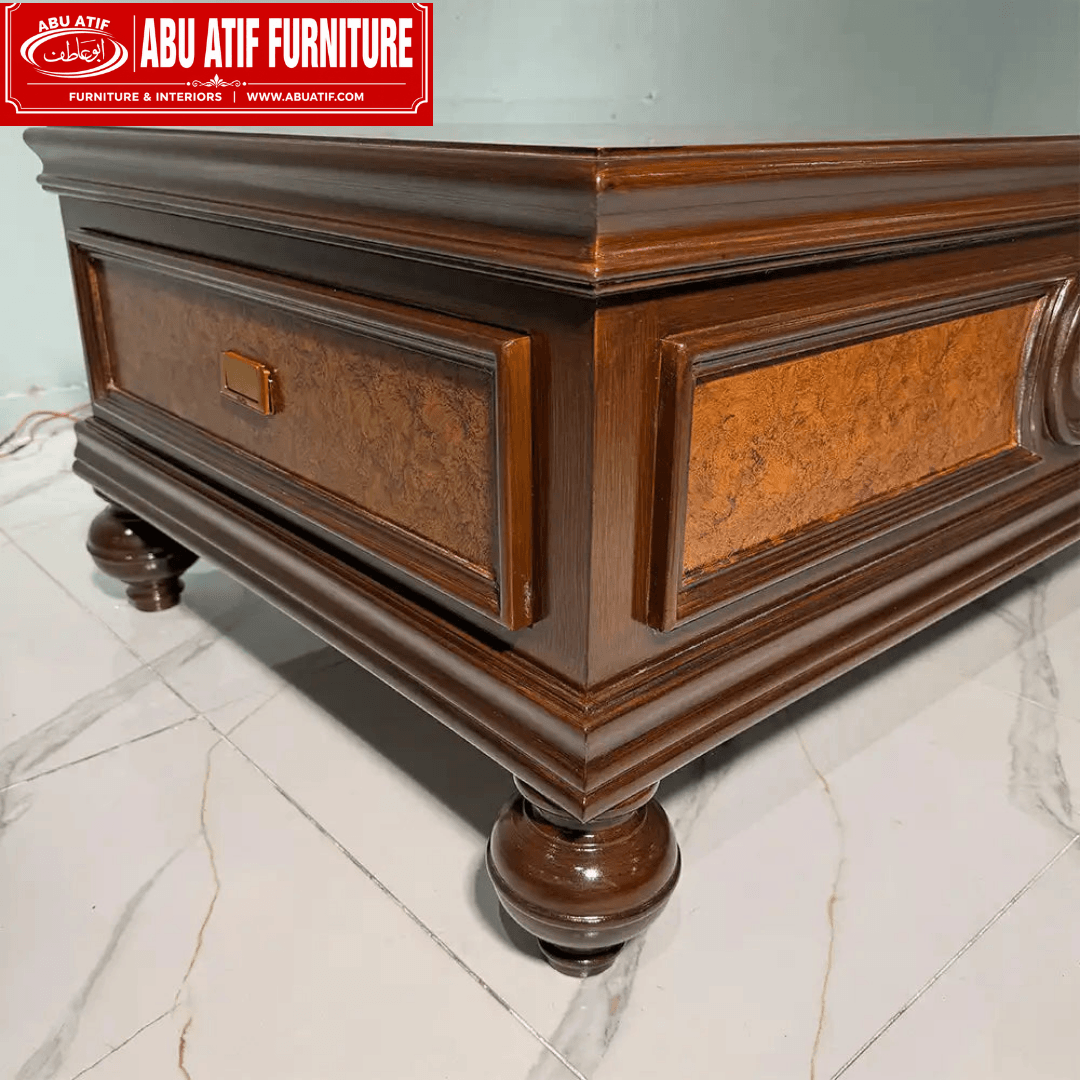 Classic Wooden Coffee Table with Decorative Carved Design (5)