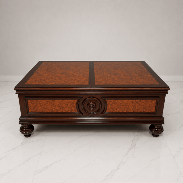 Classic Wooden Coffee Table with Decorative Carved Design