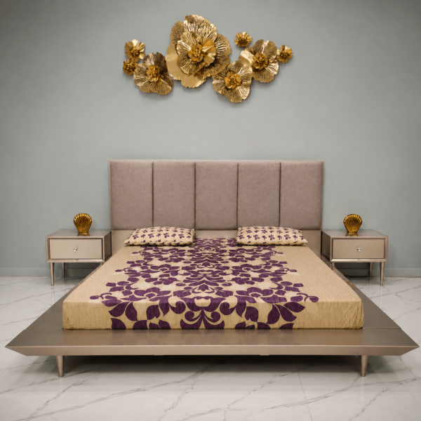 Modern Complete Bedroom Set with Upholstered Bed and Dressing Table (5) Modern Complete Bedroom Set with Upholstered Bed, Bedside Tables and Dressing Table