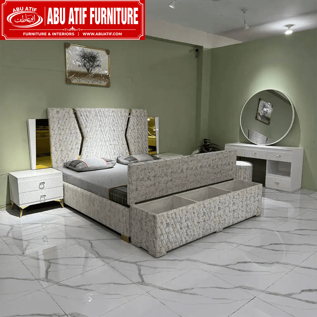 Modern Upholstered Bed with Designer Headboard (6)