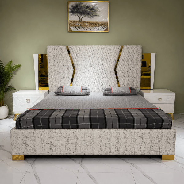 Modern Upholstered Bed with Designer Headboard Modern Upholstered Bed with Designer Headboard