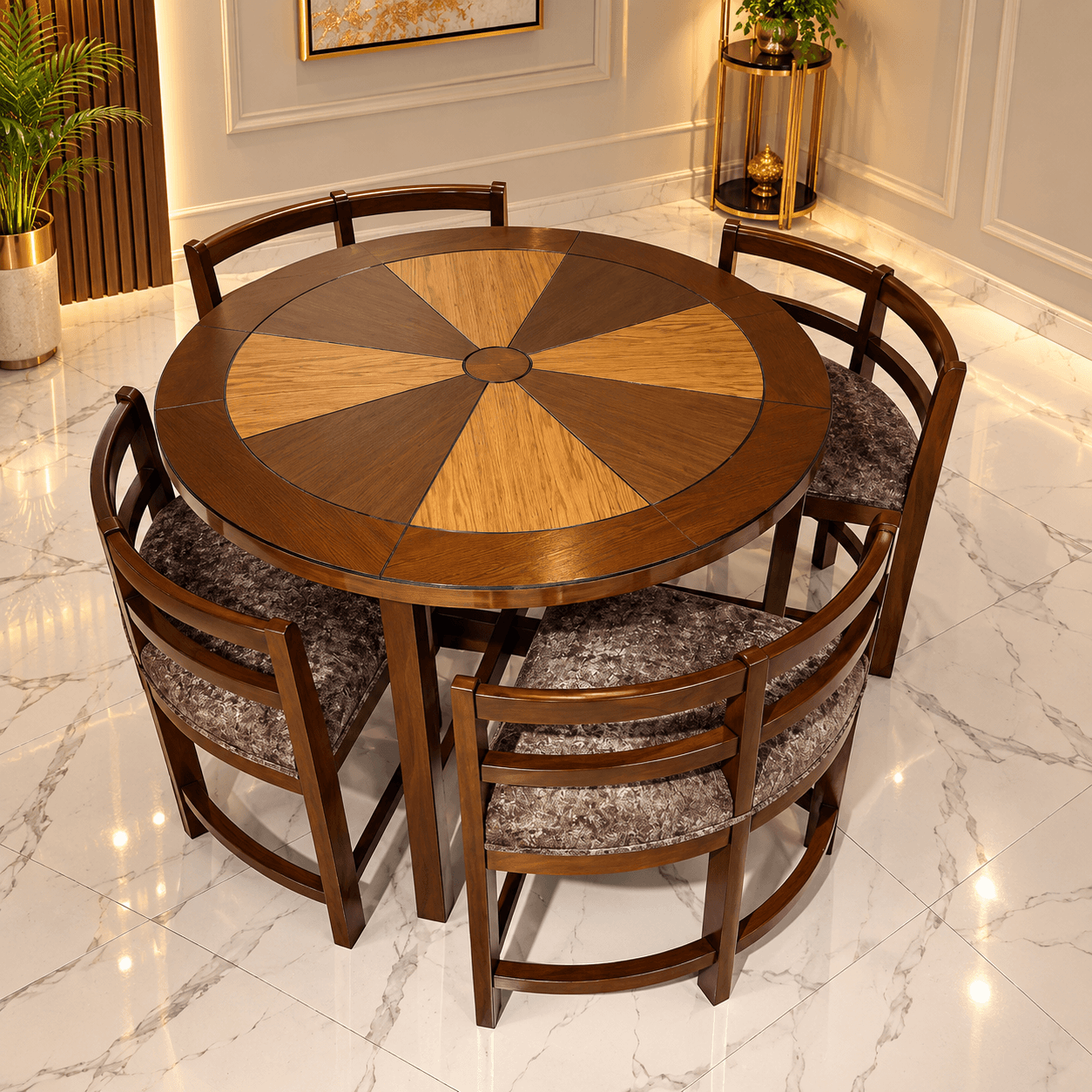 Luxury Round Dining Table Set with 4 Chairs