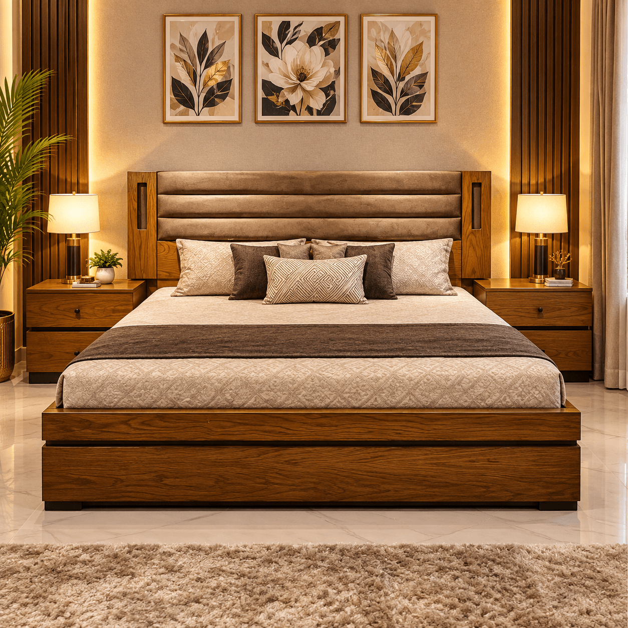 Modern Luxury Bedroom Set with Bedside Tables & Dressing Table